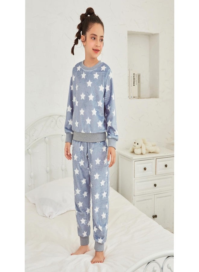 QPANCY Little Girls Fleece Pajamas, Soft Cozy Star Pullover Sweatshirt Pants Set for Kids Size 6 7 - Image 3